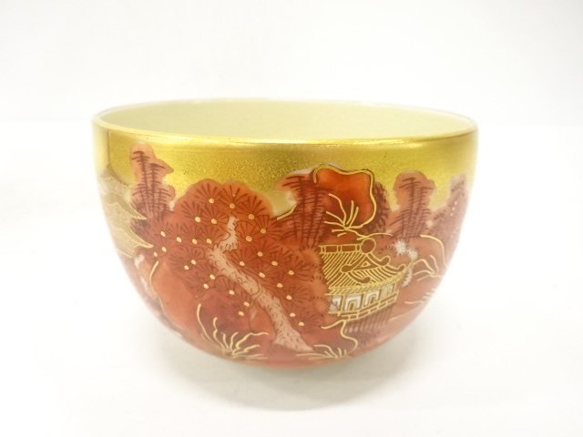 JAPANESE TEA CEREMONY / KUTANI WARE TEA CHAWAN / AKAE / SCENERY / ARTISAN WORK